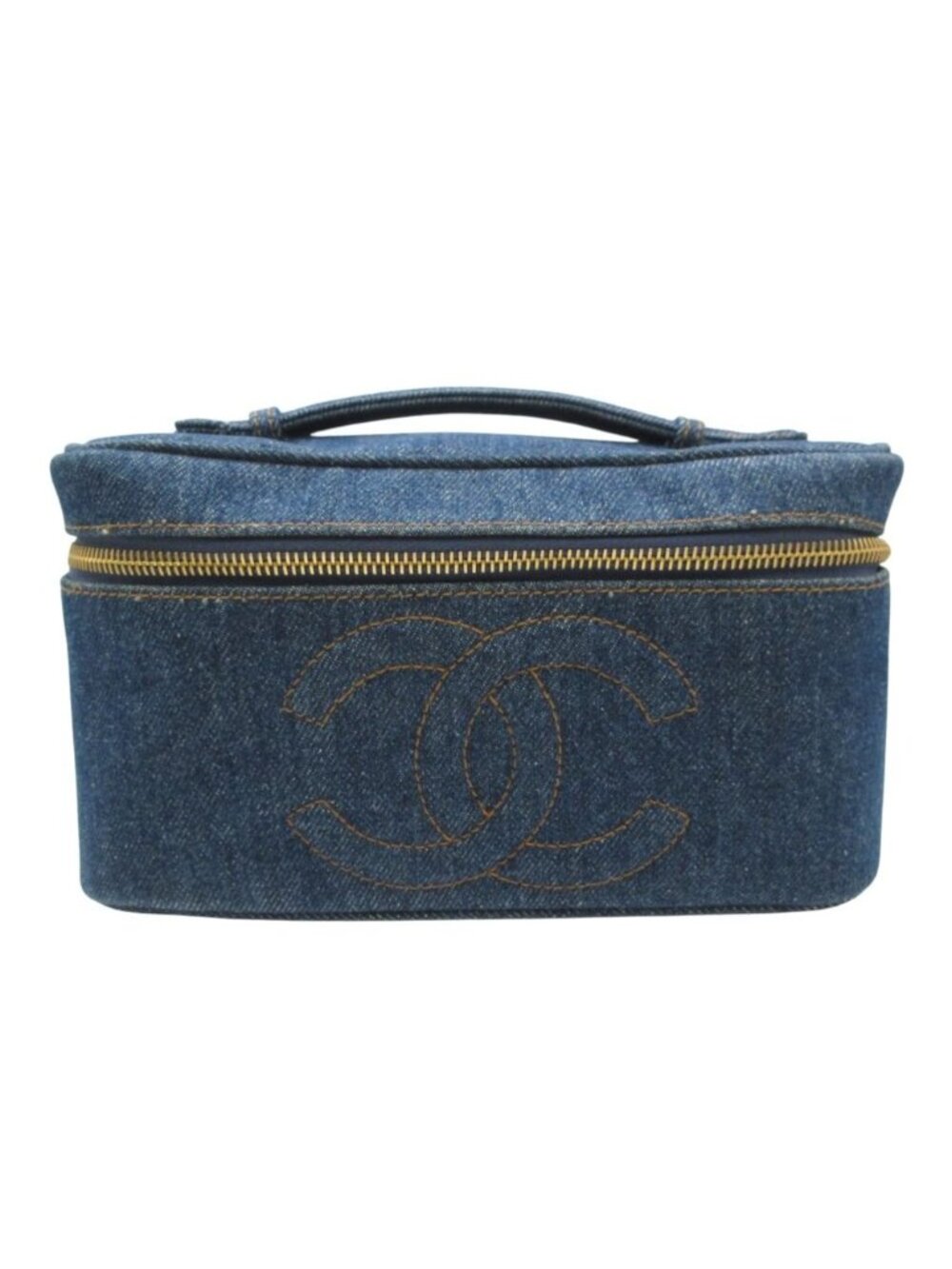 Chanel Handbag Vanity Bag CC Logo Denim Indigo Blue